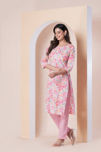 Pink Floral Printed Kurti with Pant
