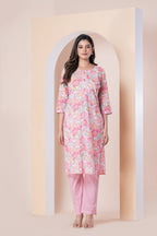 Pink Floral Printed Kurti with Pant