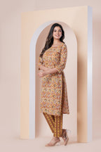 Mustard Paisley Printed Kurti with Pants Set