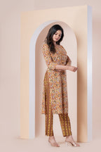 Mustard Paisley Printed Kurti with Pants Set