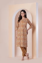 Mustard Paisley Printed Kurti with Pants Set