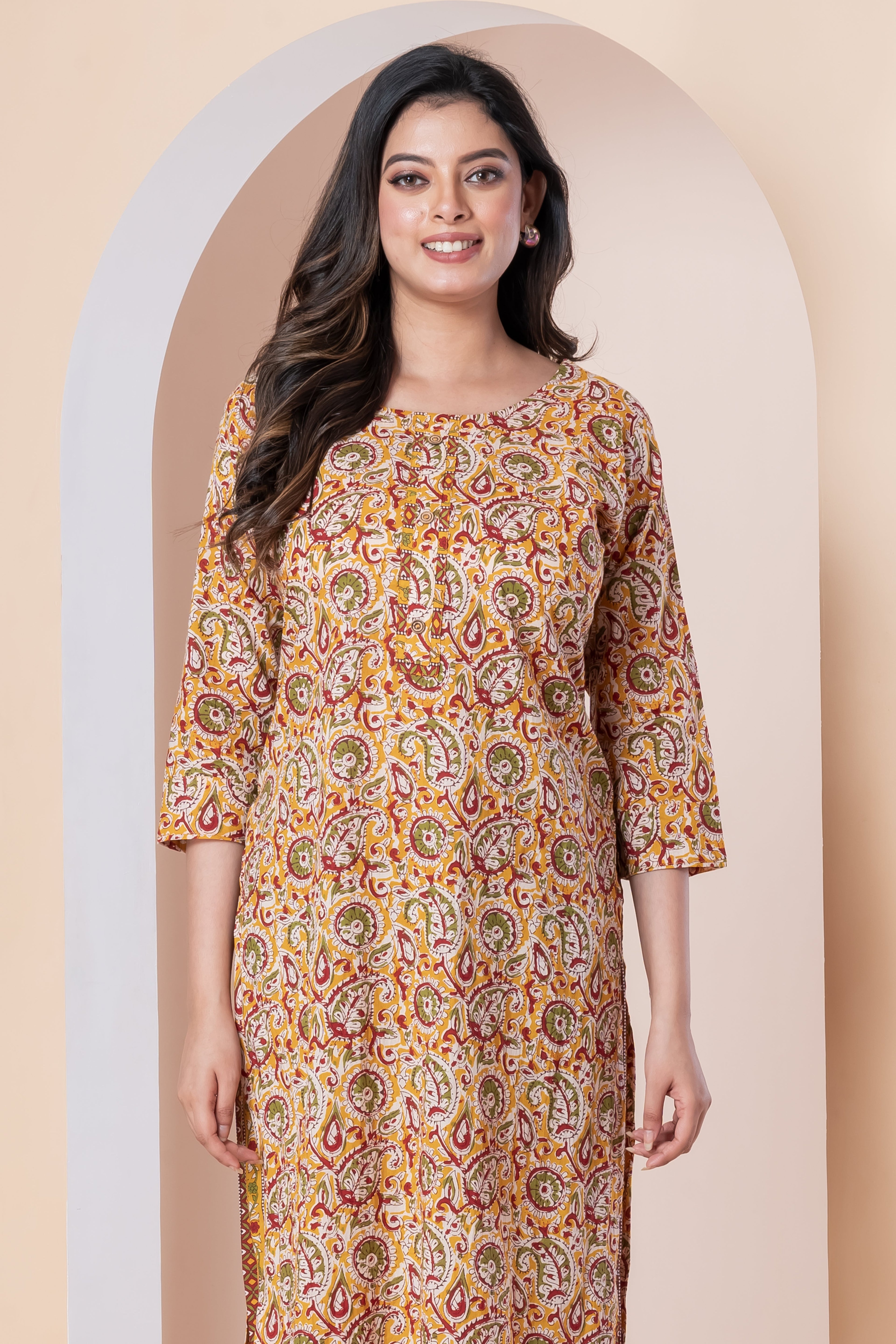 Mustard Paisley Printed Kurti with Pants Set
