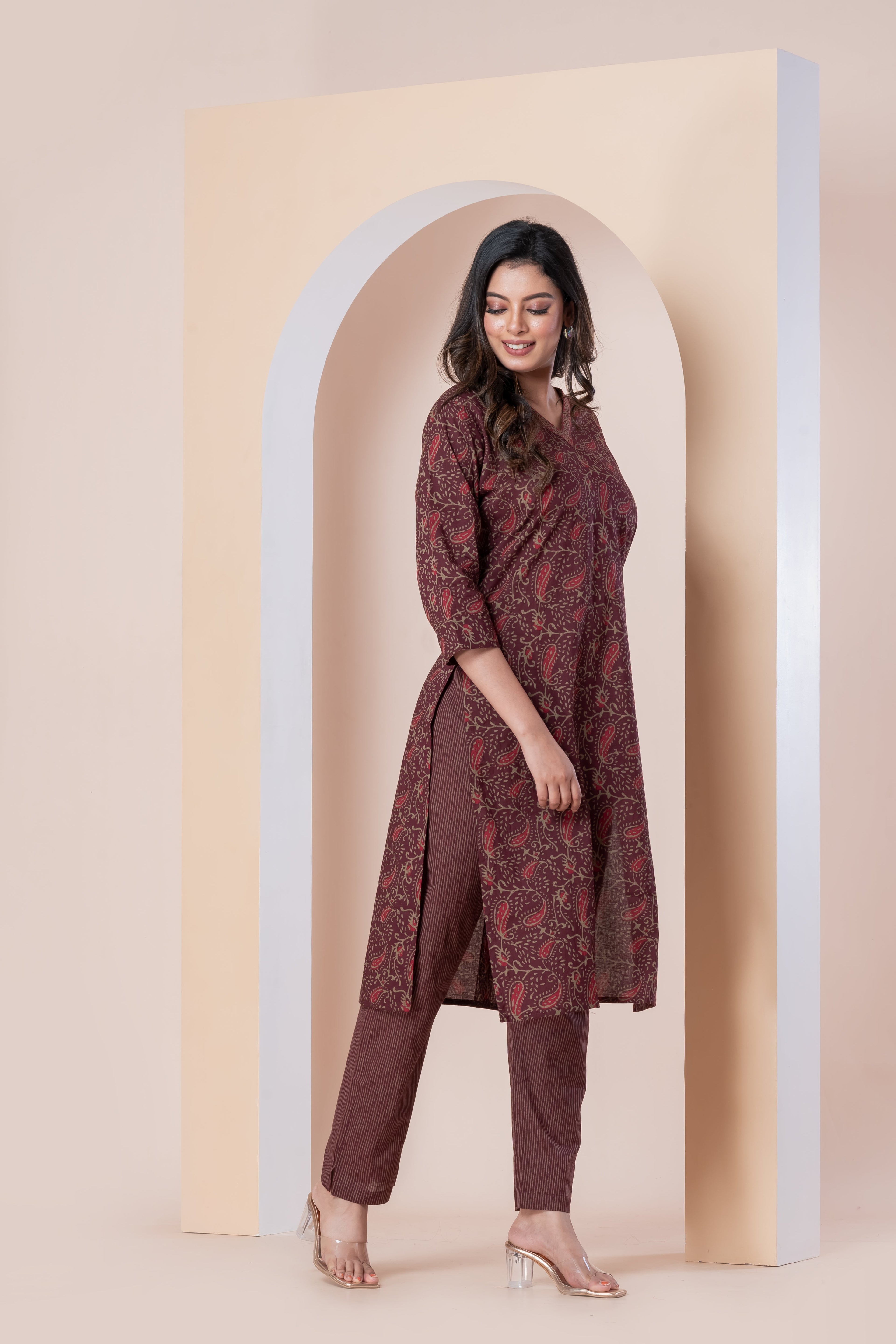Maroon Paisley Printed Kurti with Pants Set