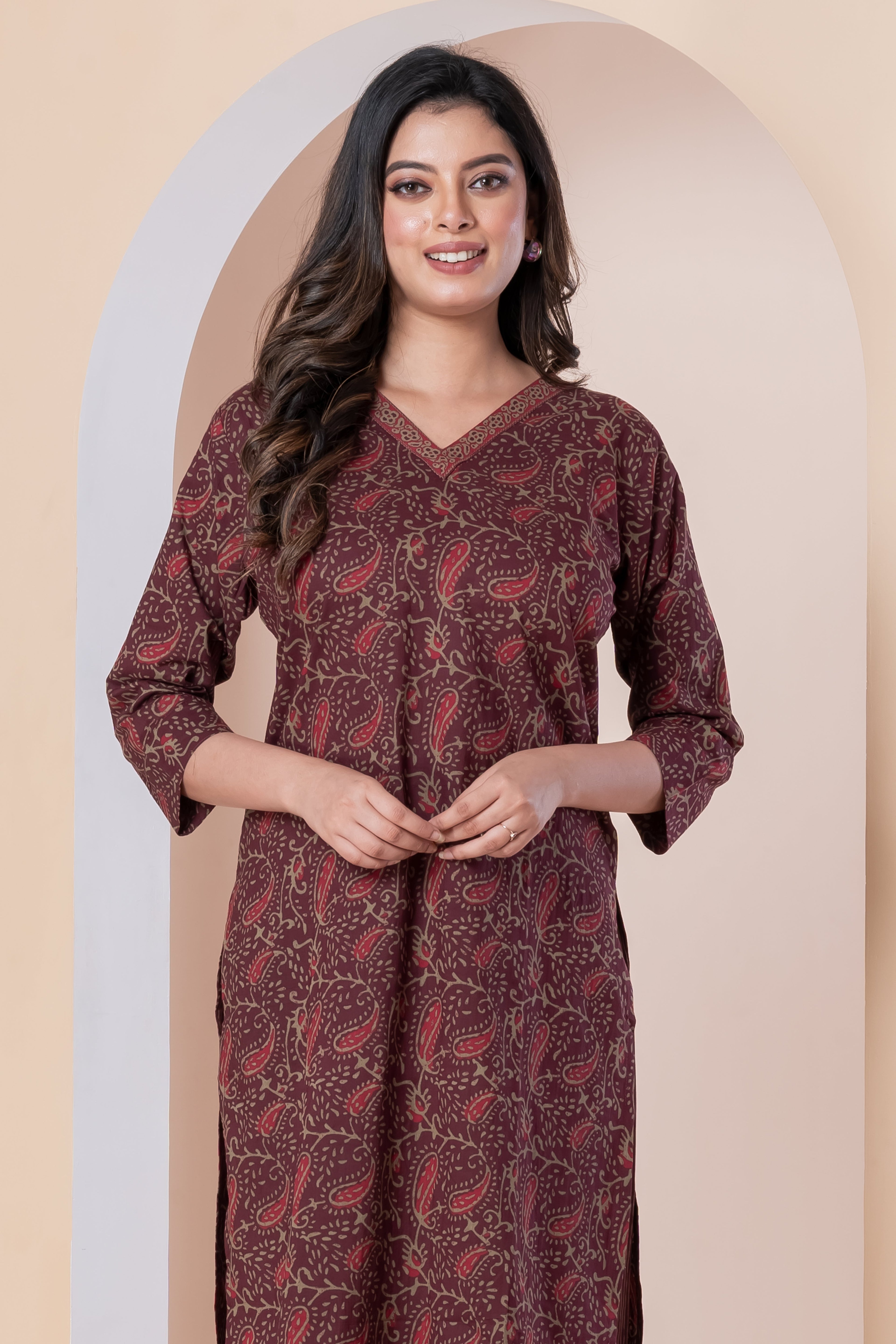 Maroon Paisley Printed Kurti with Pants Set