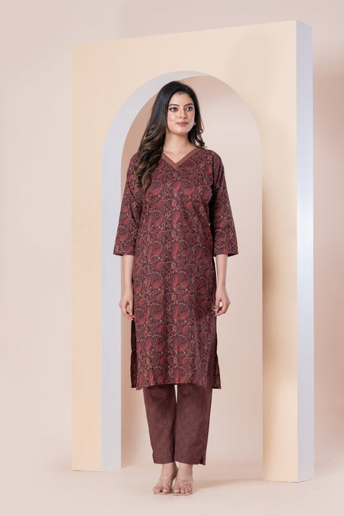 Maroon Paisley Printed Kurti with Pants Set
