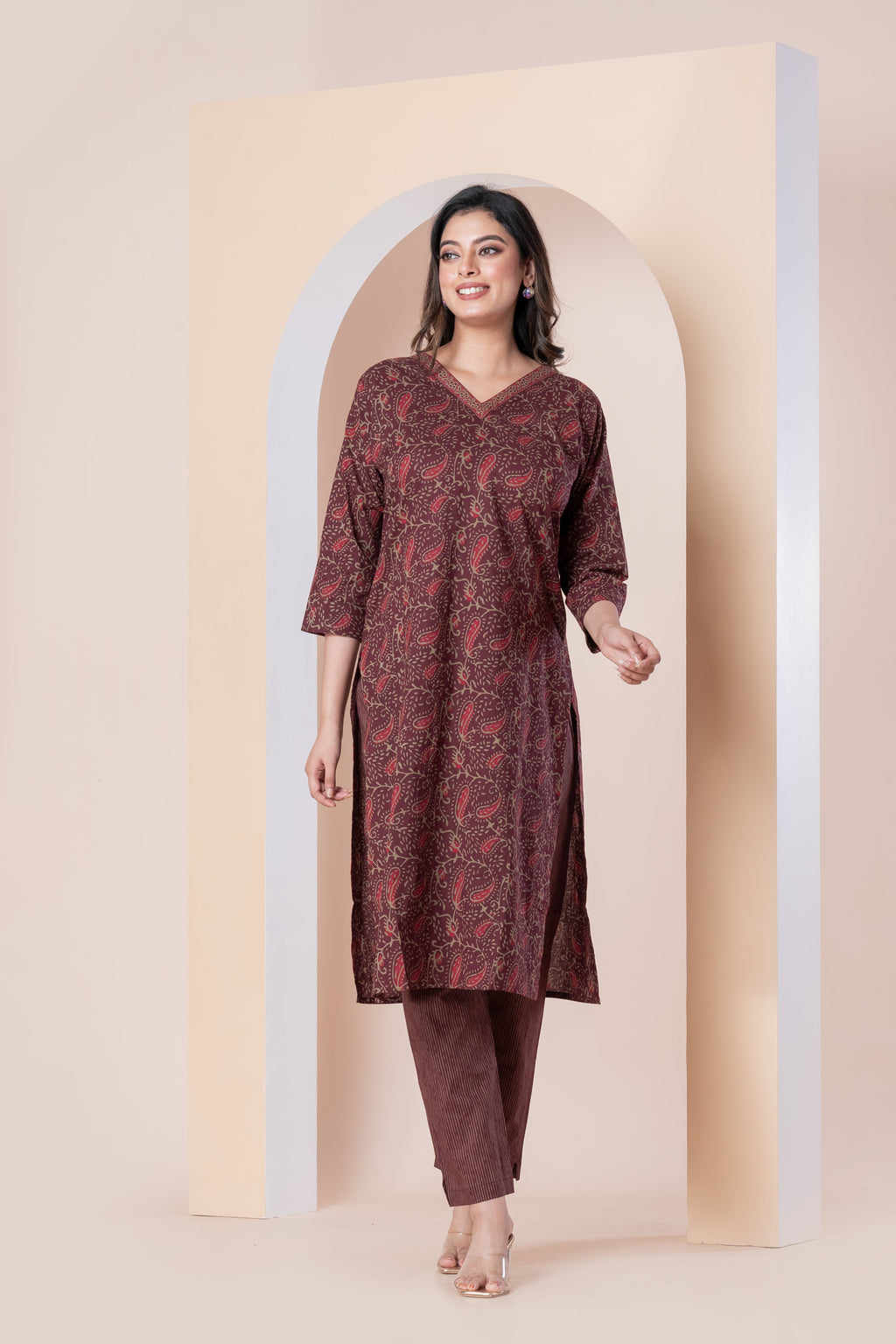 Maroon Paisley Printed Kurti with Pants Set