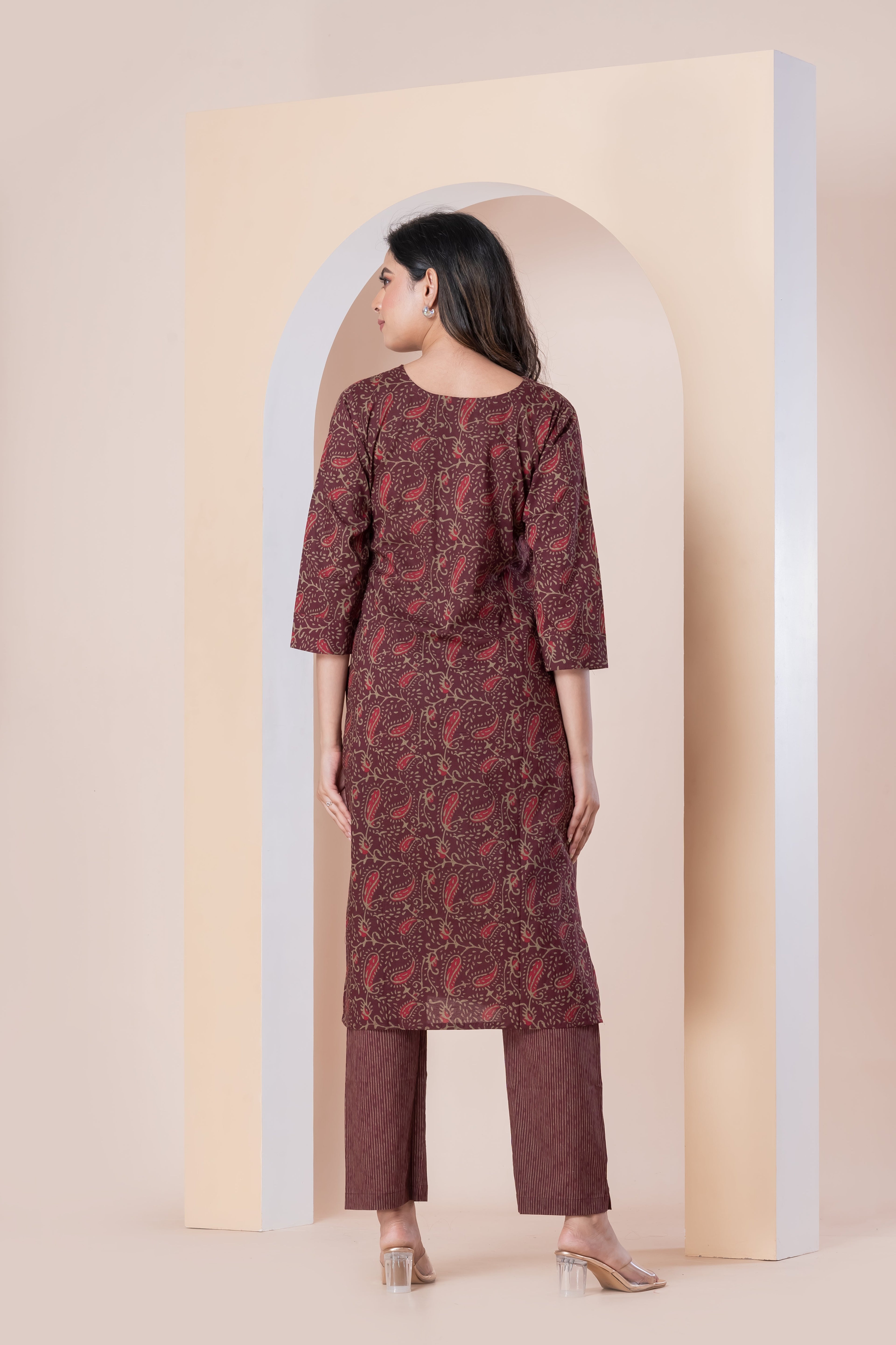 Maroon Paisley Printed Kurti with Pants Set