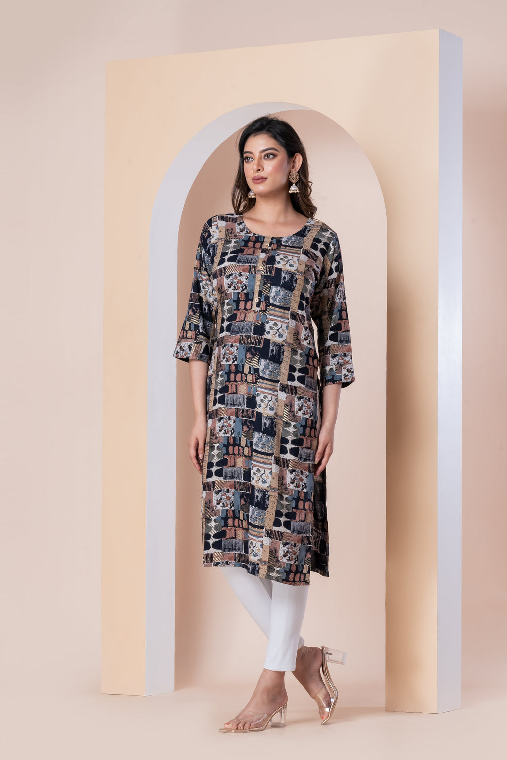Multicolor Abstract Printed Straight Kurti