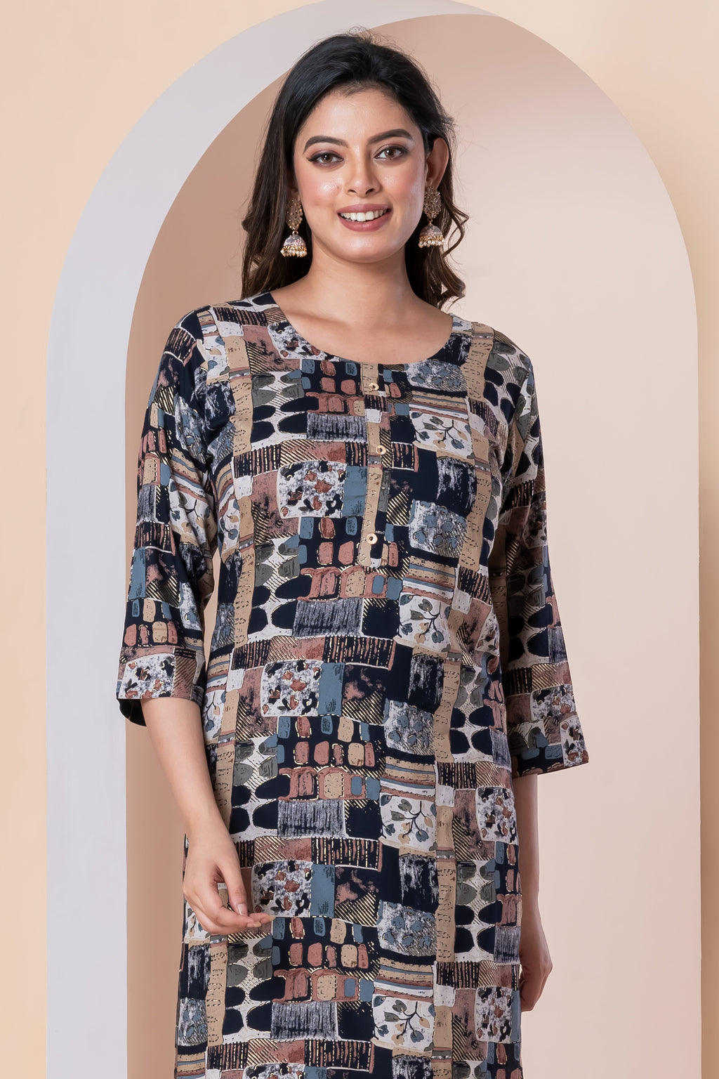 Multicolor Abstract Printed Straight Kurti