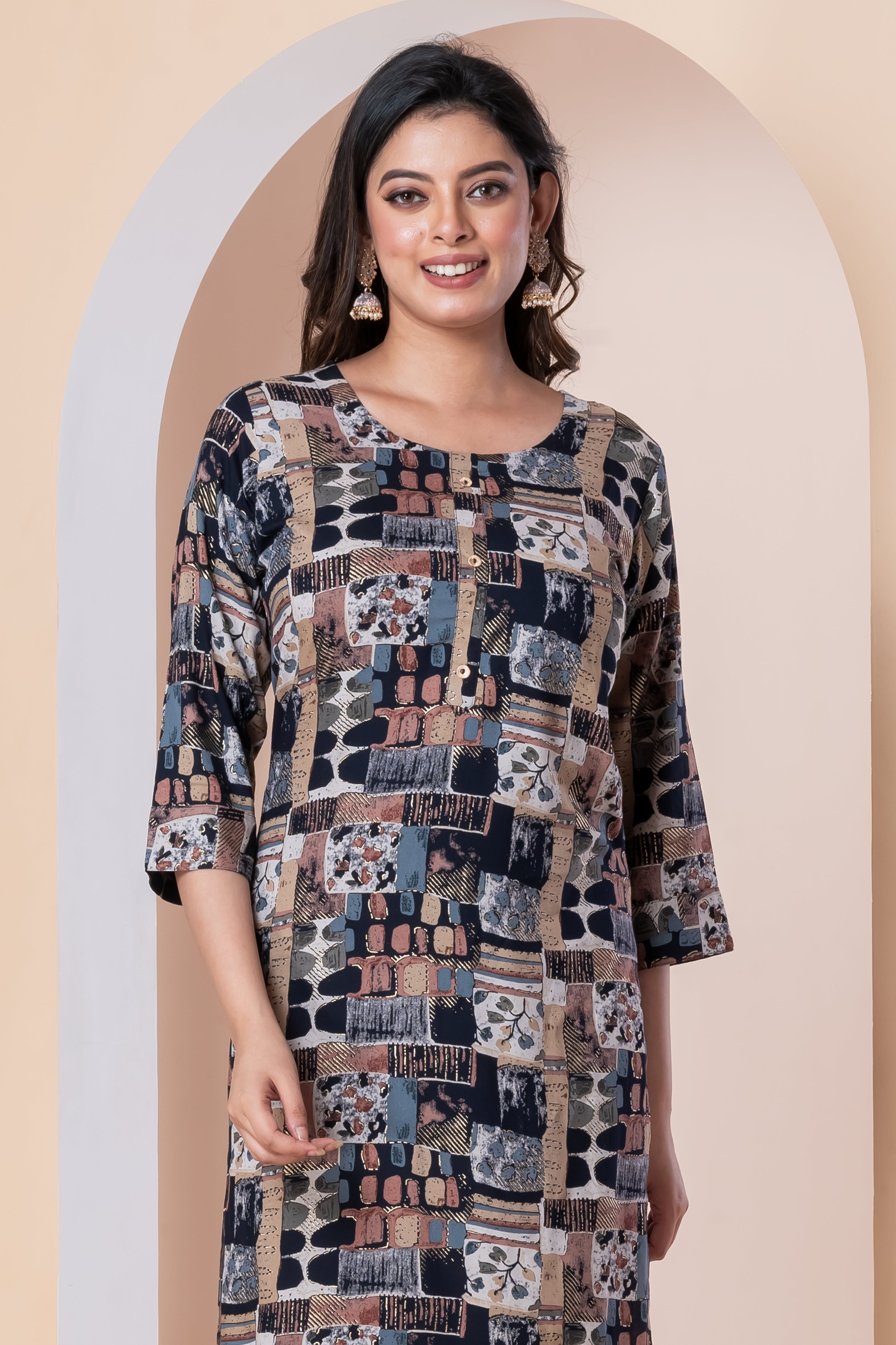 Multicolor Abstract Printed Straight Kurti