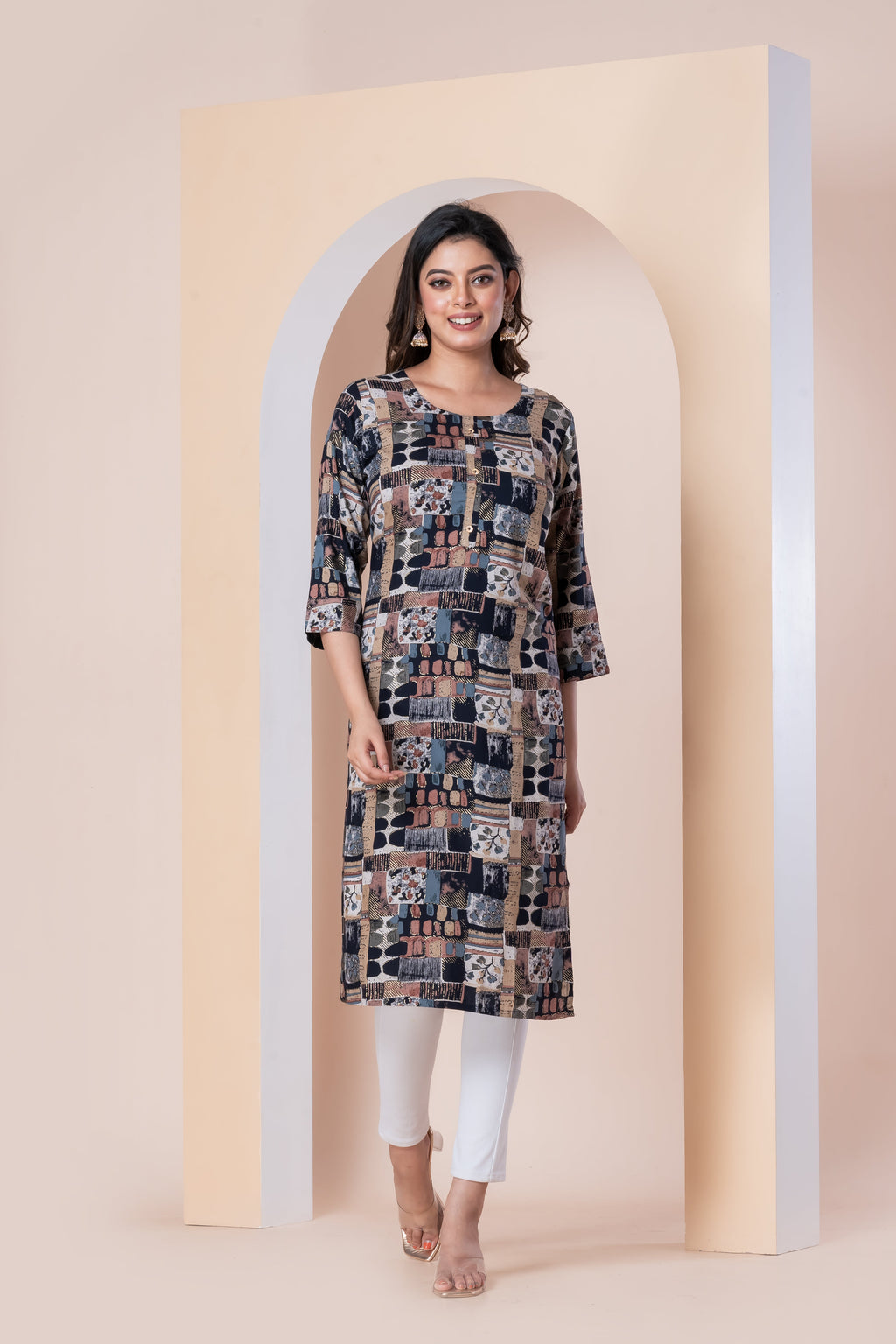 Multicolor Abstract Printed Straight Kurti