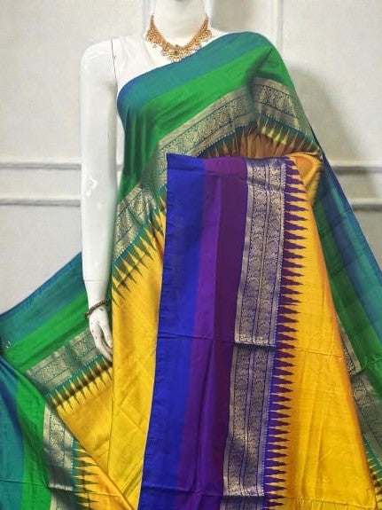 Pure Ikkat Silk Saree with Dual Contrast Border | Traditional Festive Wear