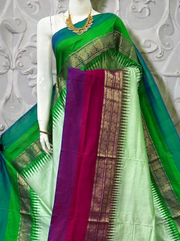 Pure Ikkat Silk Saree  with Dual Contrast Border | Traditional Festive Wear