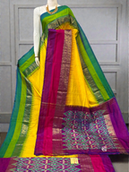 Pure Ikkat Silk Saree with Dual Contrast Border | Traditional Festive Wear