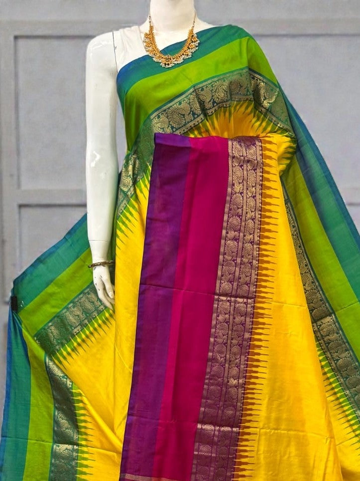 Pure Ikkat Silk Saree with Dual Contrast Border | Traditional Festive Wear