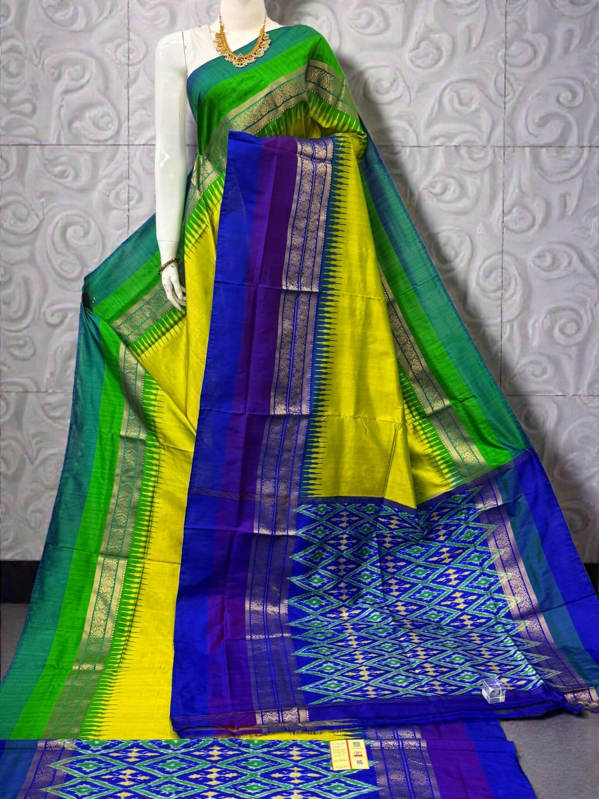 Pure Ikkat Silk Saree with Dual Contrast Border | Traditional Festive Wear
