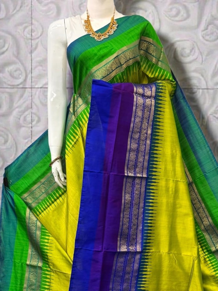 Pure Ikkat Silk Saree with Dual Contrast Border | Traditional Festive Wear