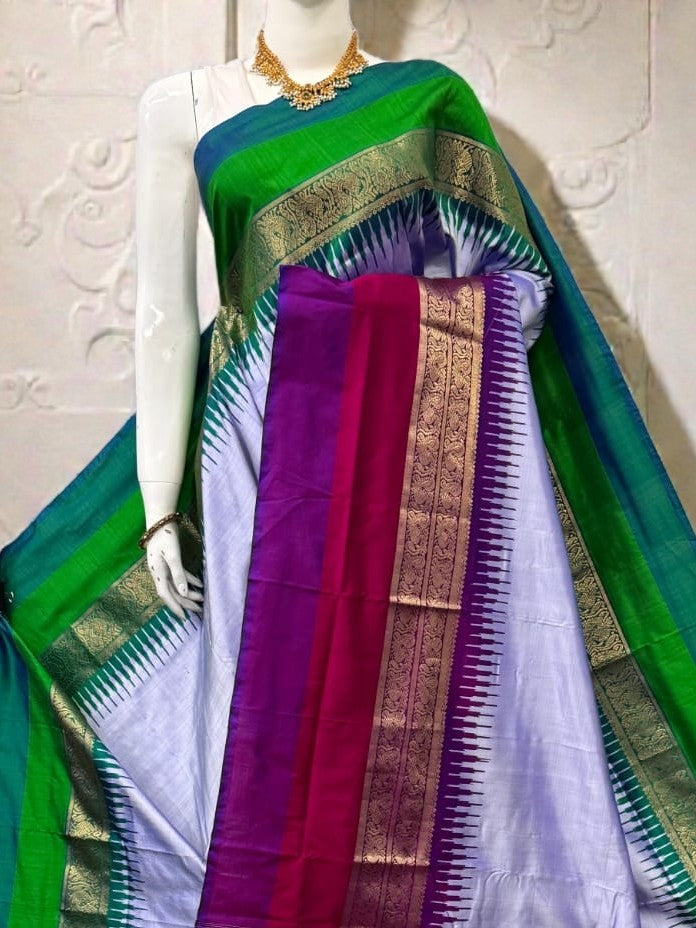 Pure Ikkat Silk Saree with Dual Contrast Border | Traditional Festive Wear