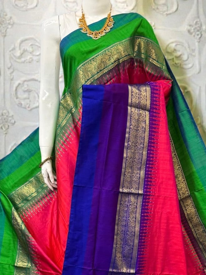 Pure Ikkat Silk Saree with Dual Contrast Border | Traditional Festive Wear