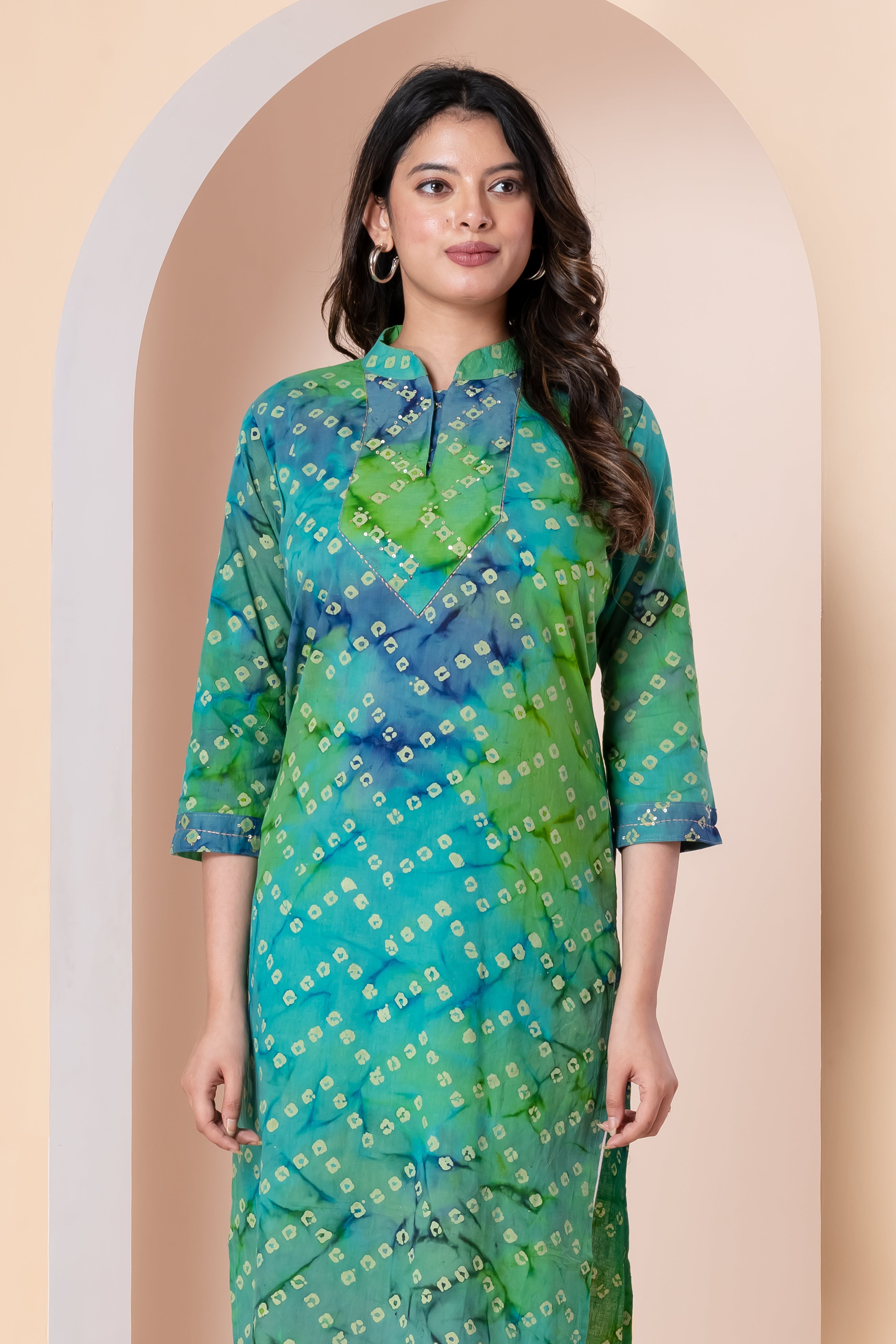 Green & Blue Bandhani Kurta