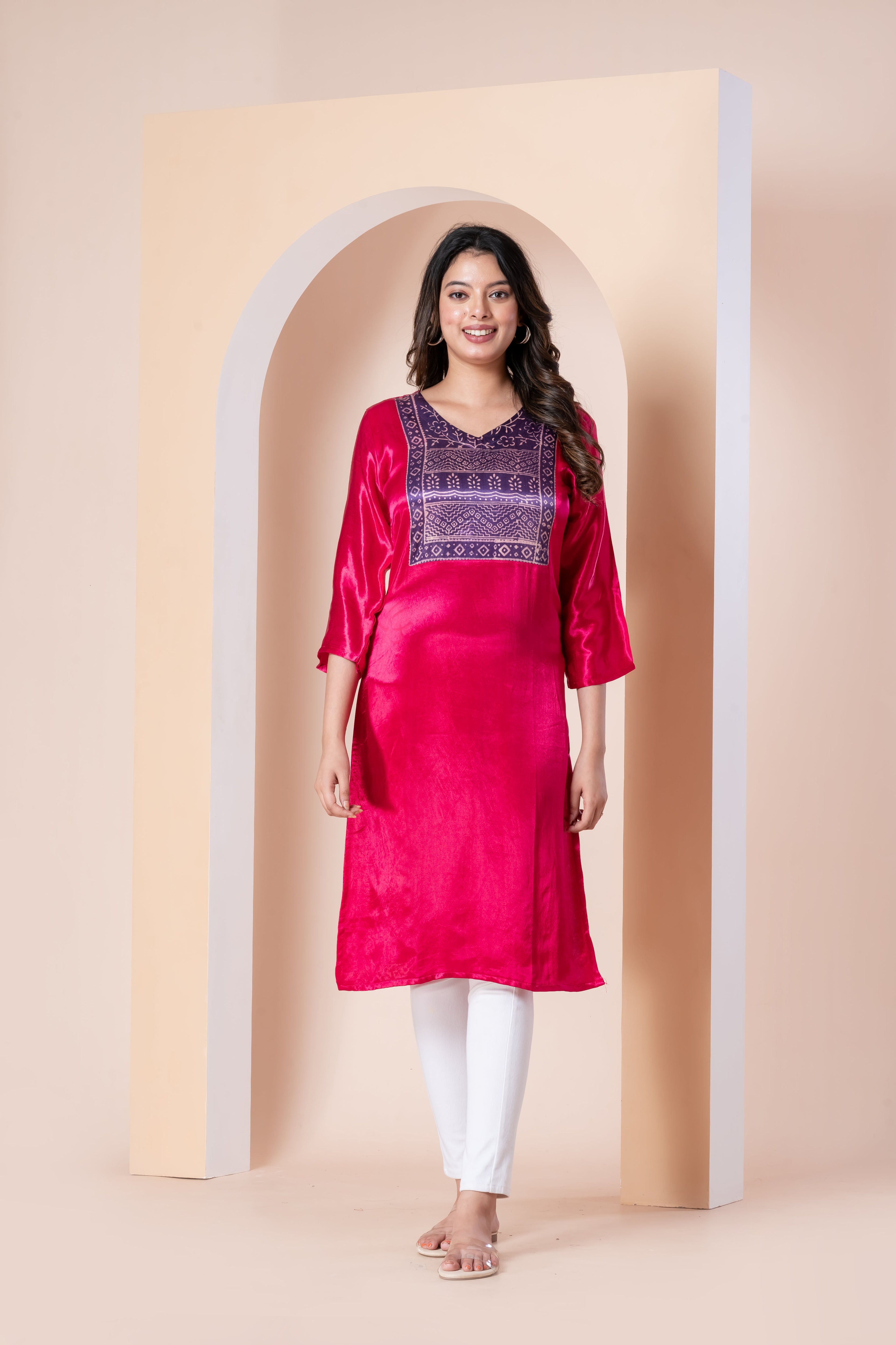 Hot Pink Satin Kurta