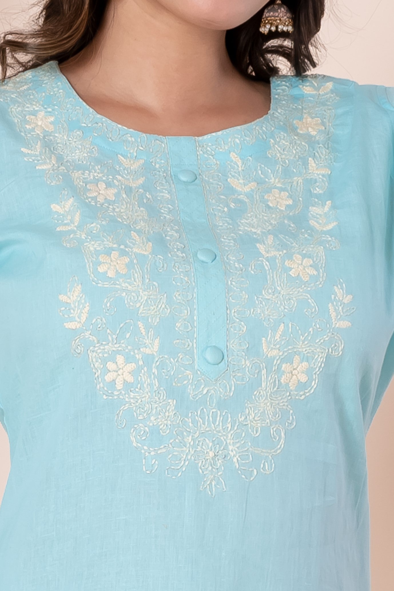 Sky Blue Embroidered Kurta Set with Straight Pants