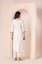 Off-White Floral Embroidered Kurti Set with Pant