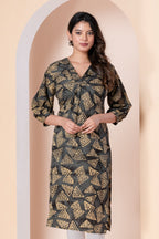 Charcoal Grey Geometric Printed Kurta – Minimal
