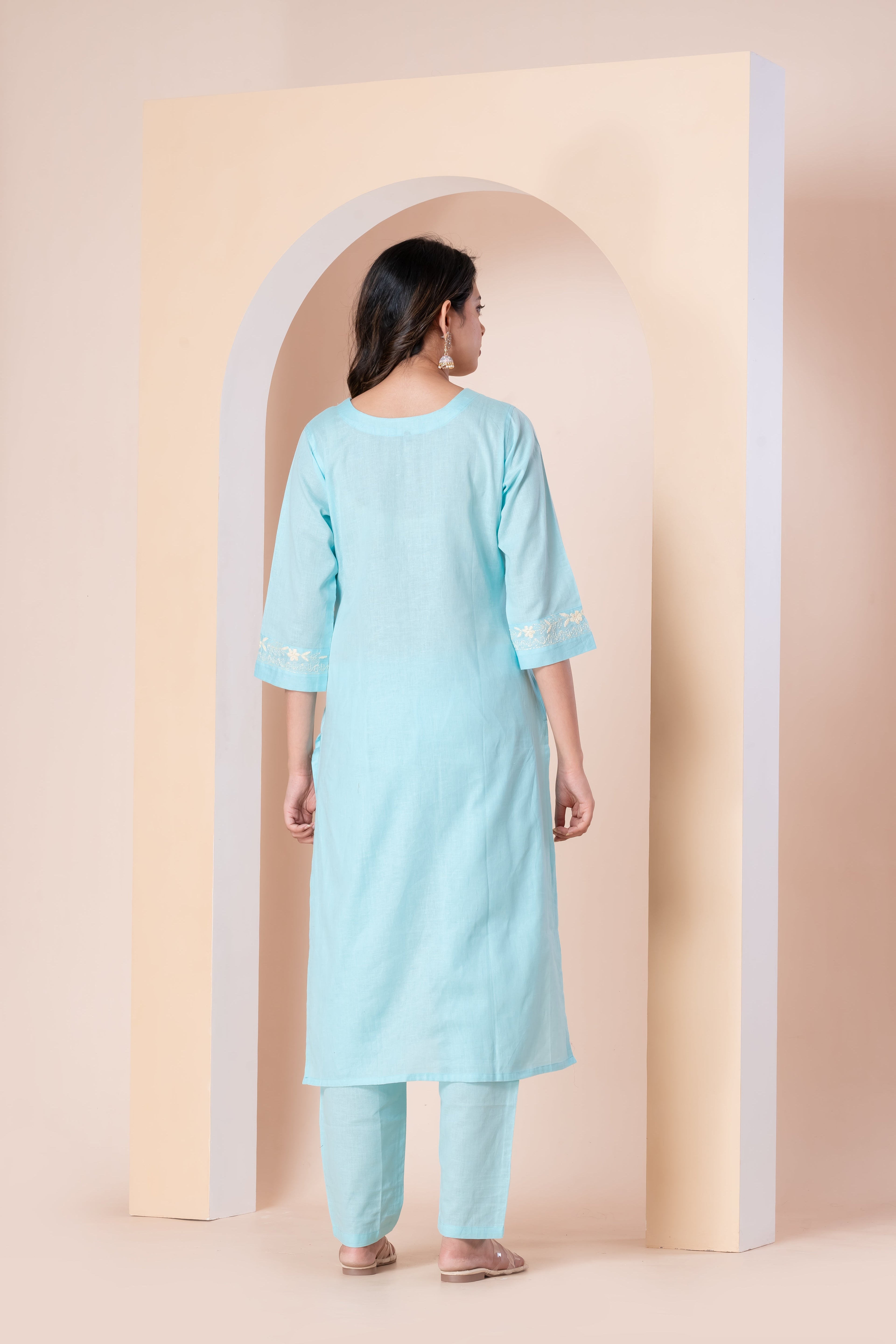 Sky Blue Embroidered Kurta Set with Straight Pants