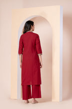 Maroon Red Printed Yoke Kurti Set with Pant