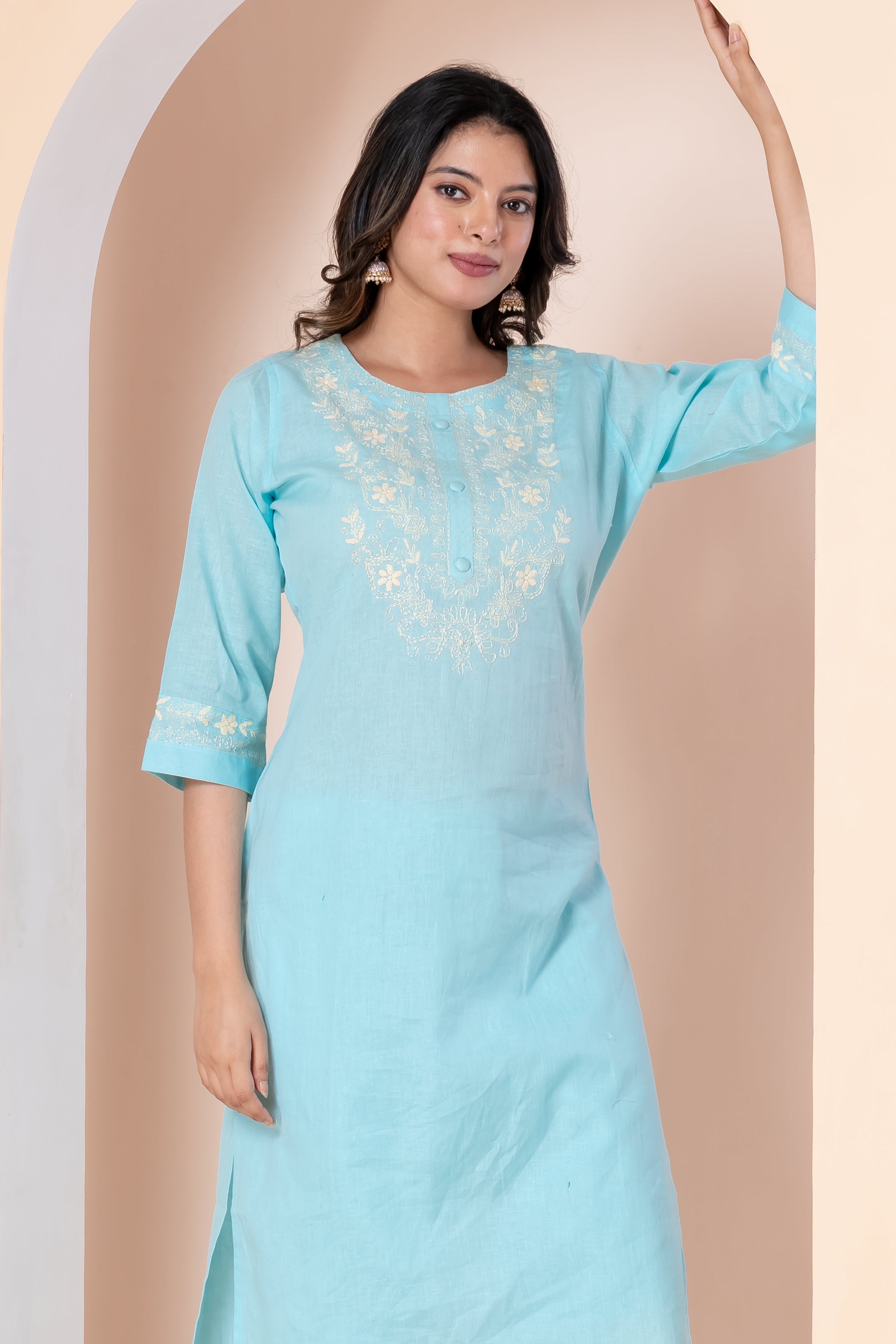 Sky Blue Embroidered Kurta Set with Straight Pants