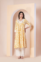 Yellow Floral Printed A-Line co ords Set