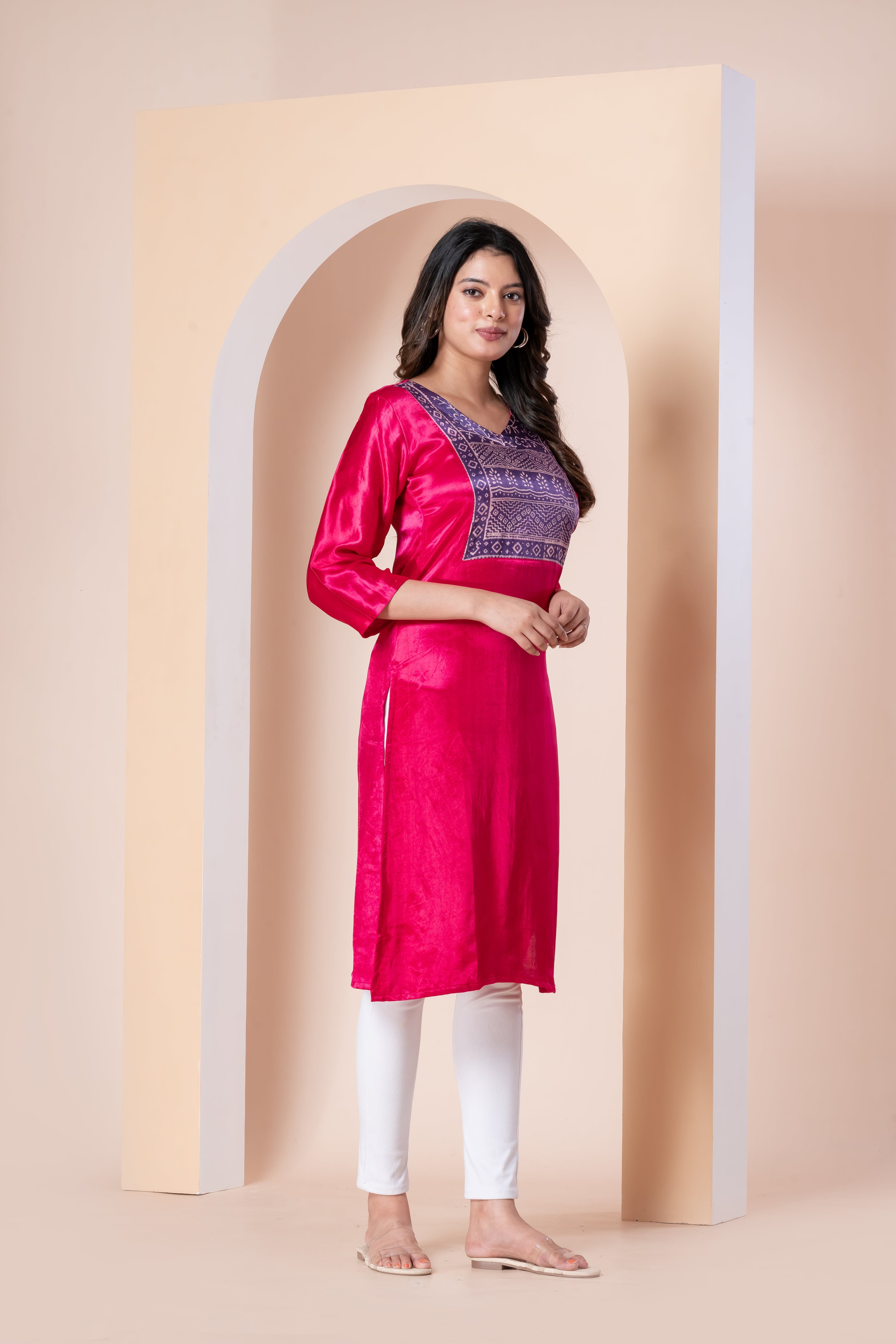 Hot Pink Satin Kurta