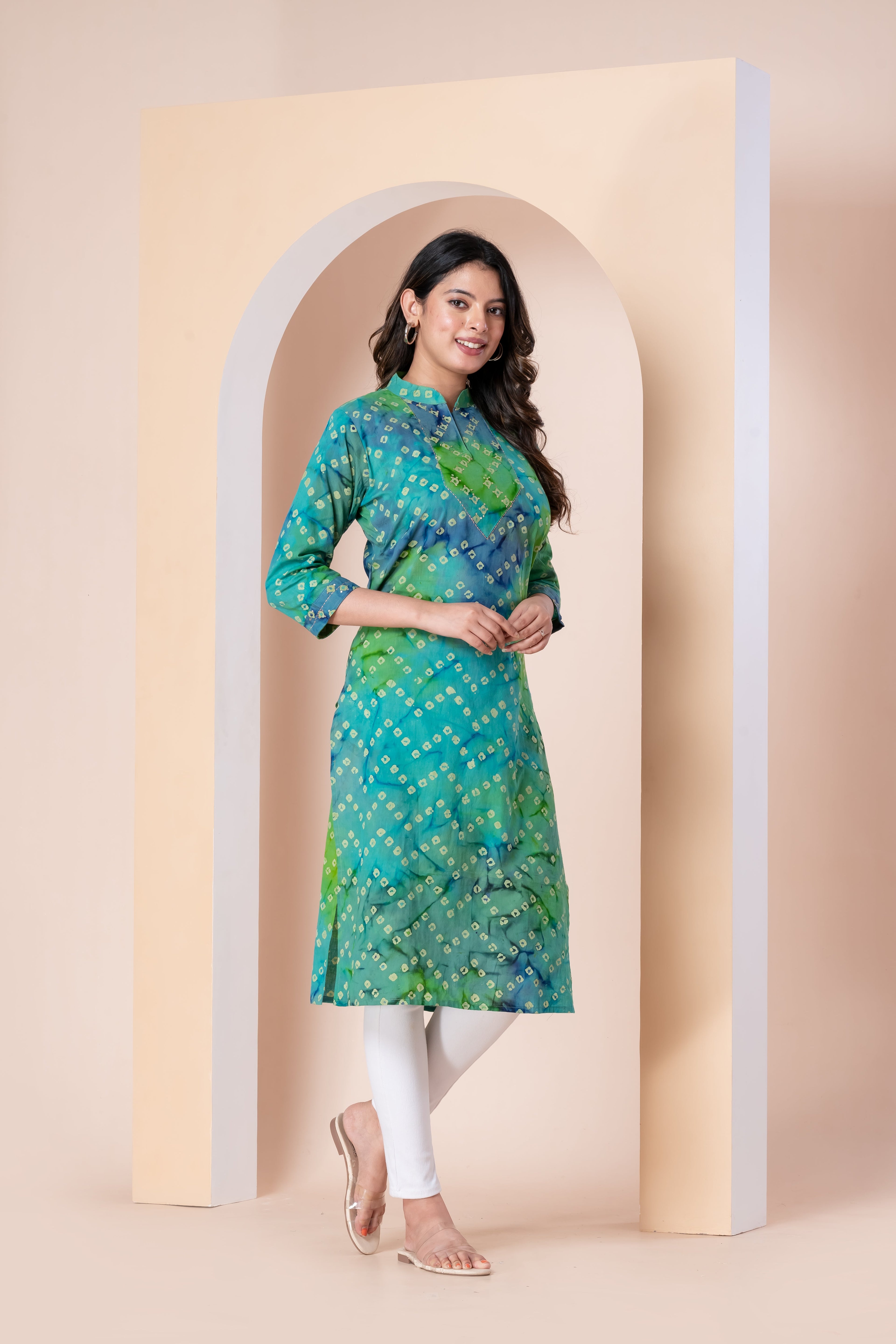 Green & Blue Bandhani Kurta