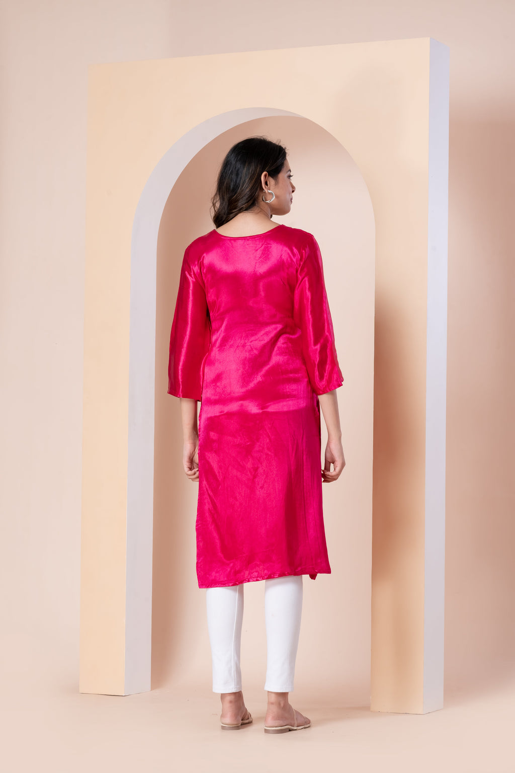 Hot Pink Satin Kurta