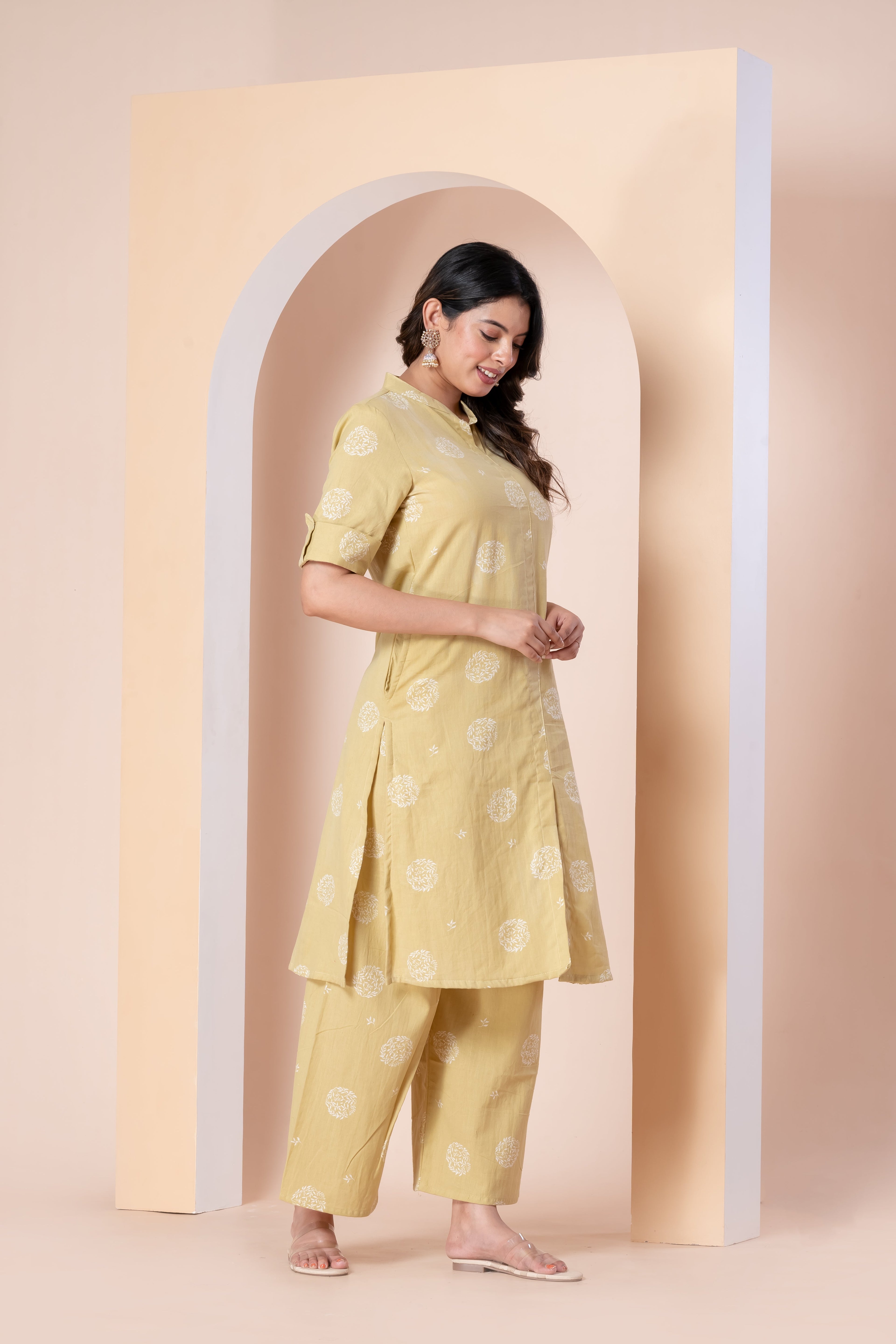 Mustard Yellow Printed Kurti Set with Pant