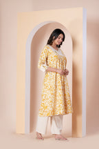 Yellow Floral Printed A-Line co ords Set