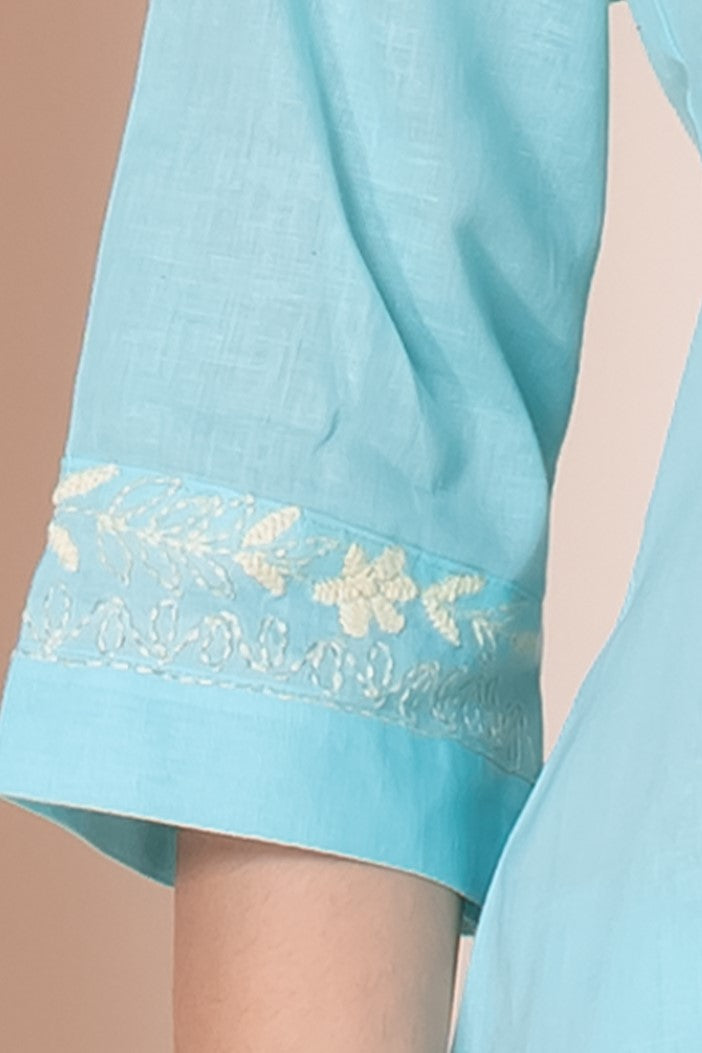 Sky Blue Embroidered Kurta Set with Straight Pants