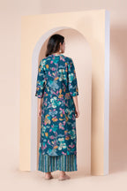 Teal Floral Printed Kurta Set with Striped Palazzo