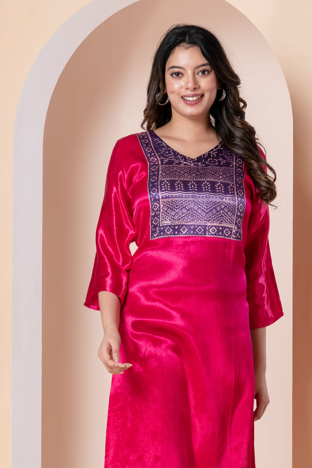 Hot Pink Satin Kurta