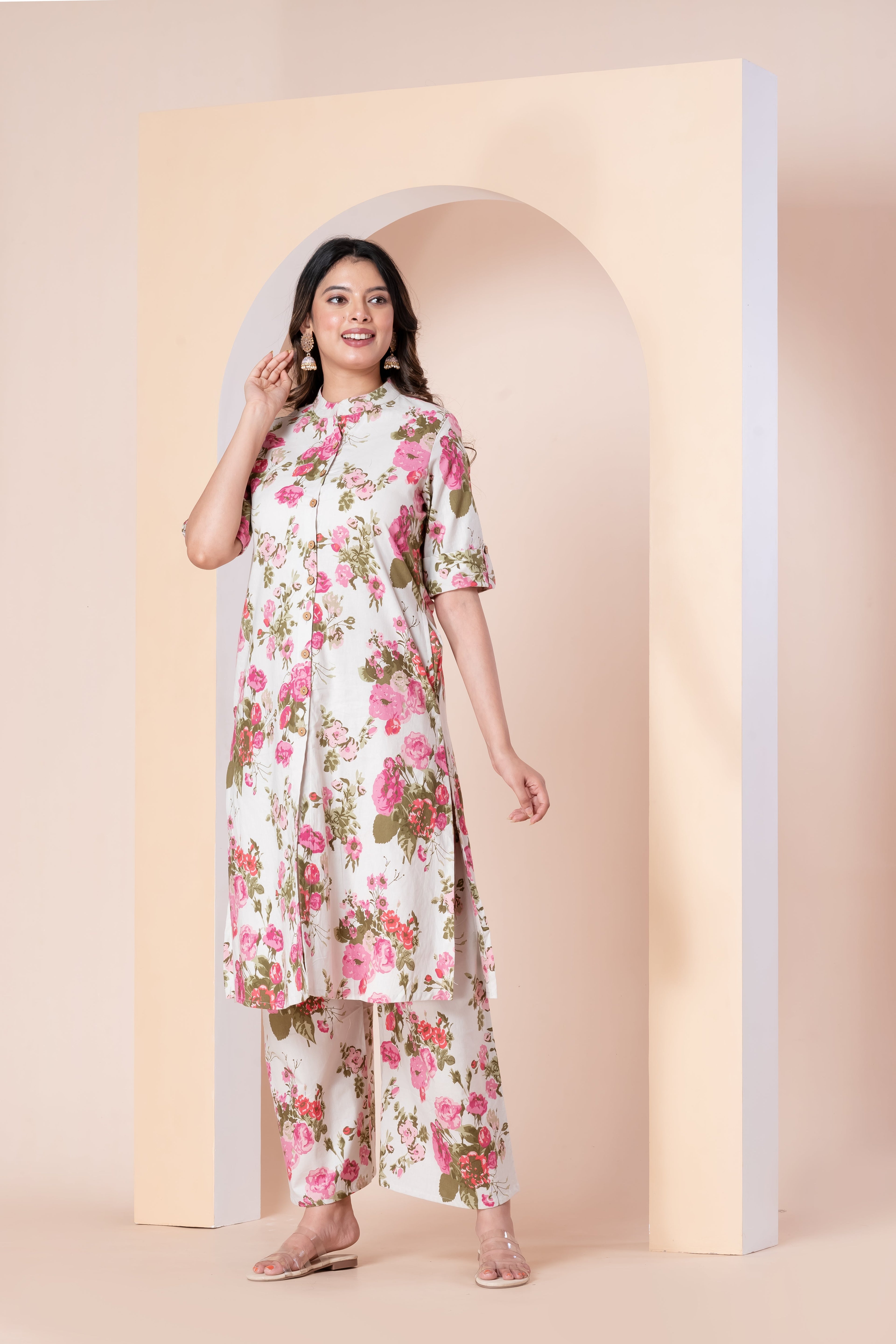 Floral Printed Straight Kurta Set with Palazzo