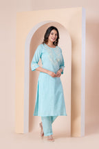 Sky Blue Embroidered Kurta Set with Straight Pants