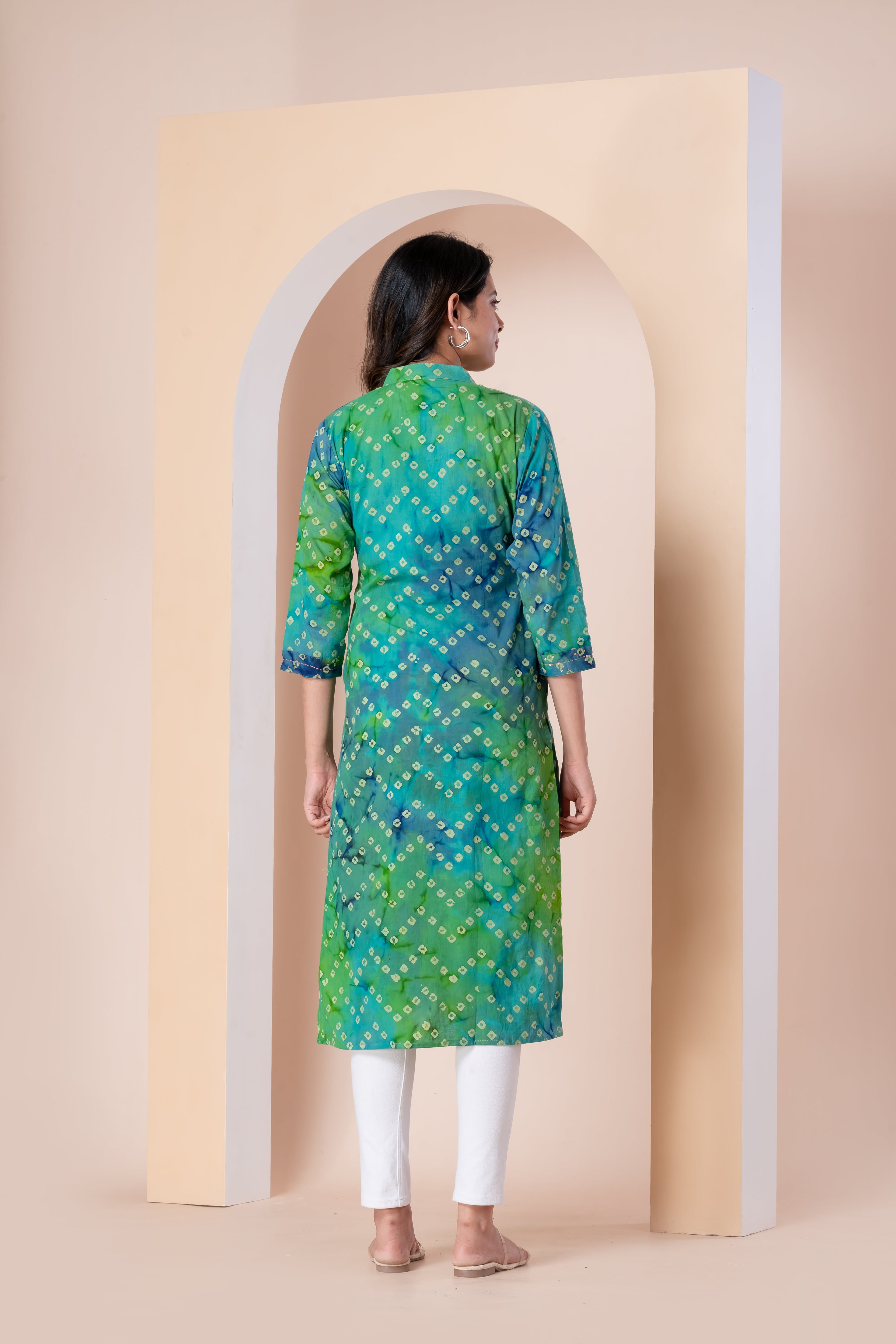 Green & Blue Bandhani Kurta