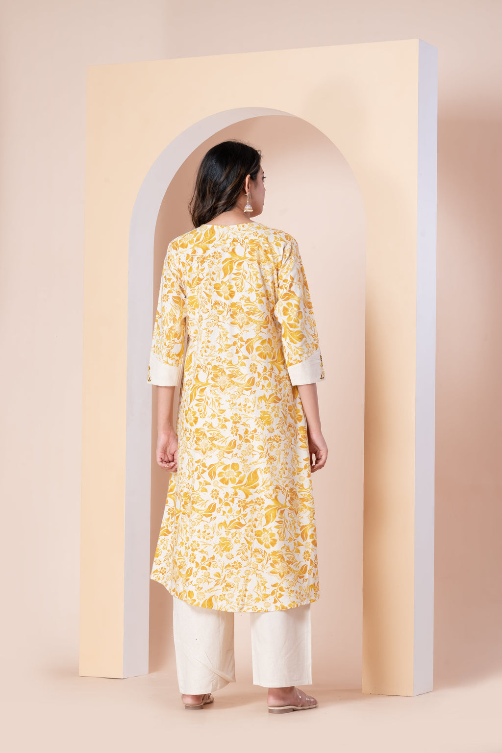 Yellow Floral Printed A-Line co ords Set