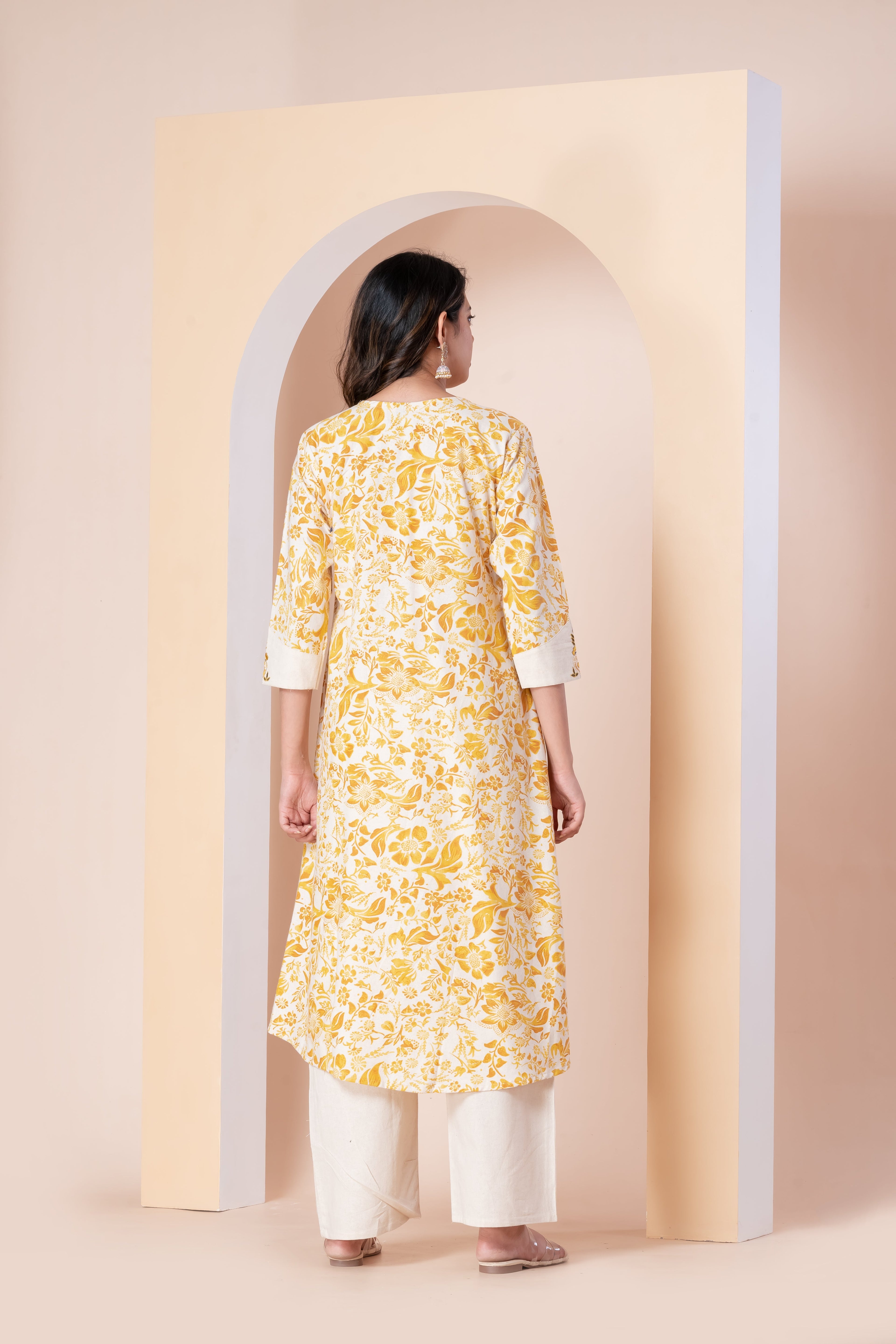 Yellow Floral Printed A-Line co ords Set