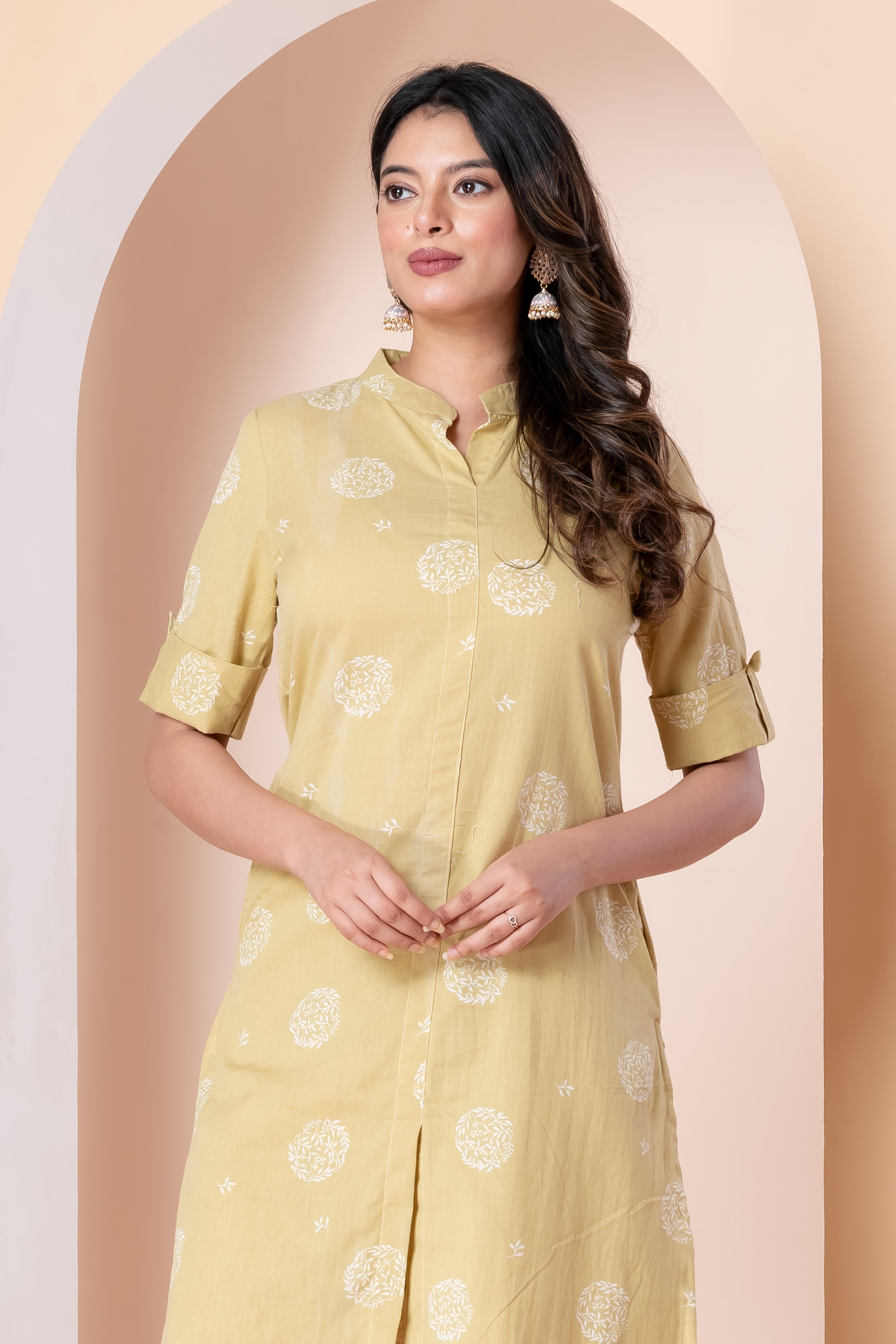 Mustard Yellow Printed Kurti Set with Pant