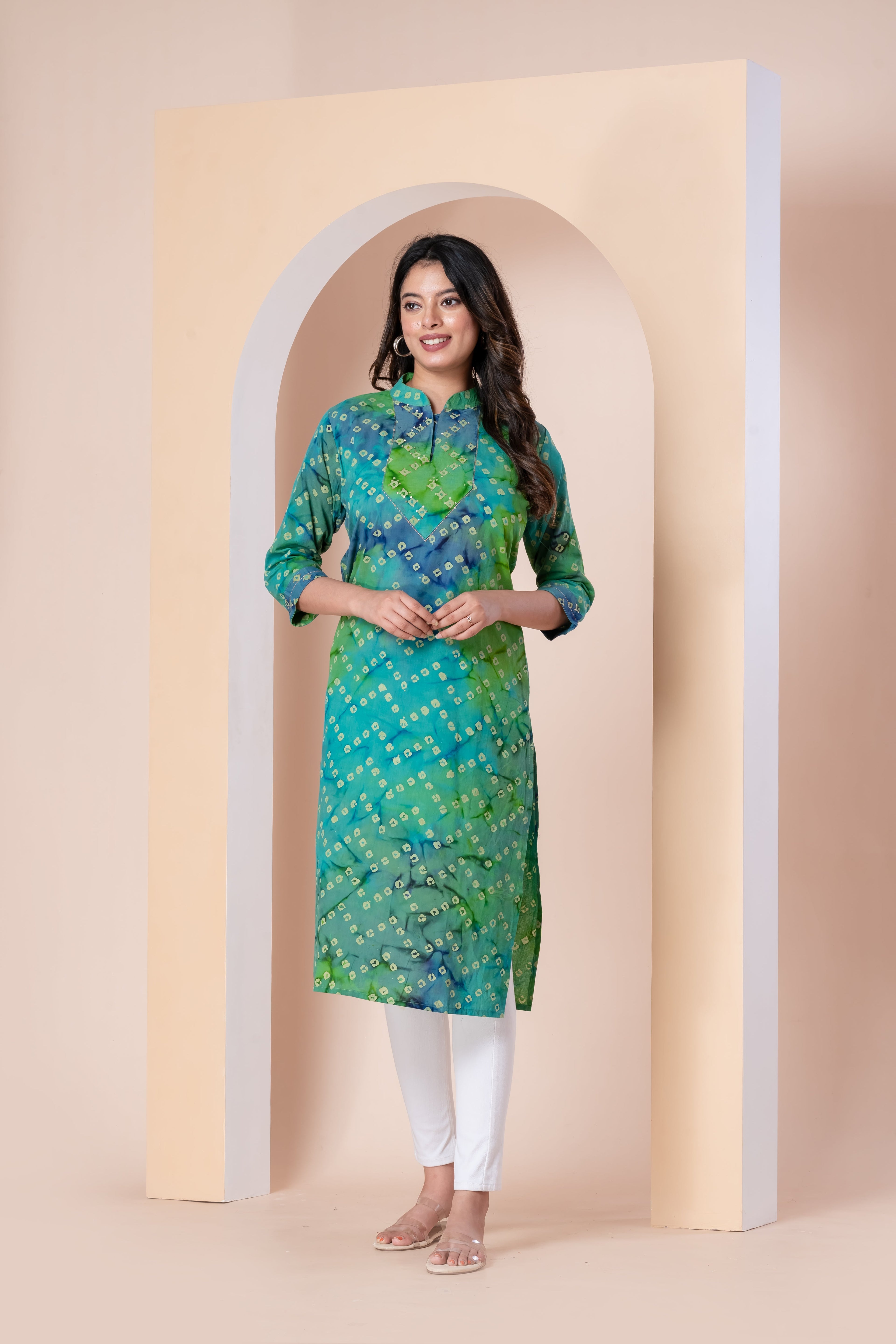 Green & Blue Bandhani Kurta