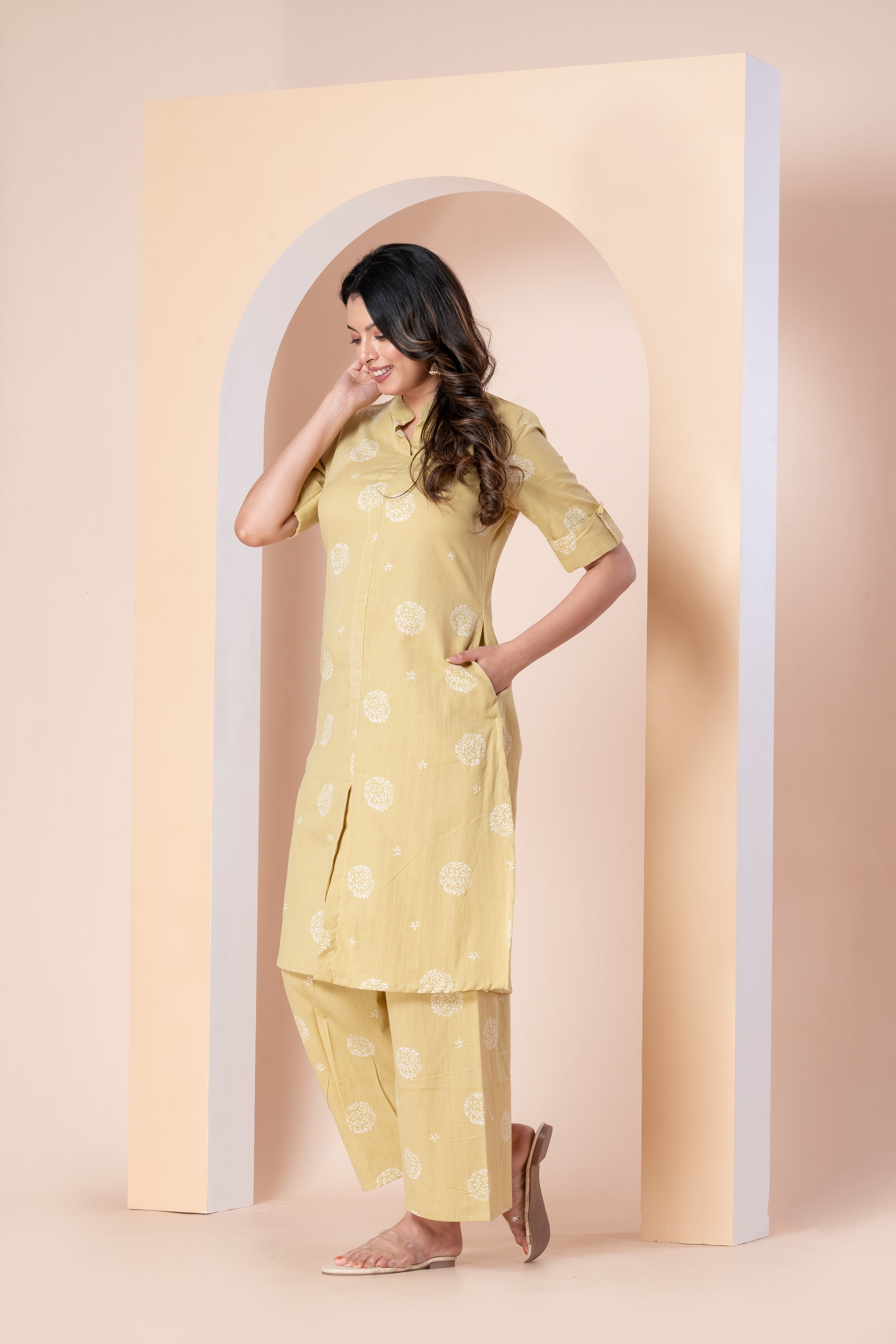 Mustard Yellow Printed Kurti Set with Pant