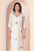 Off-White Floral Embroidered Kurti Set with Pant